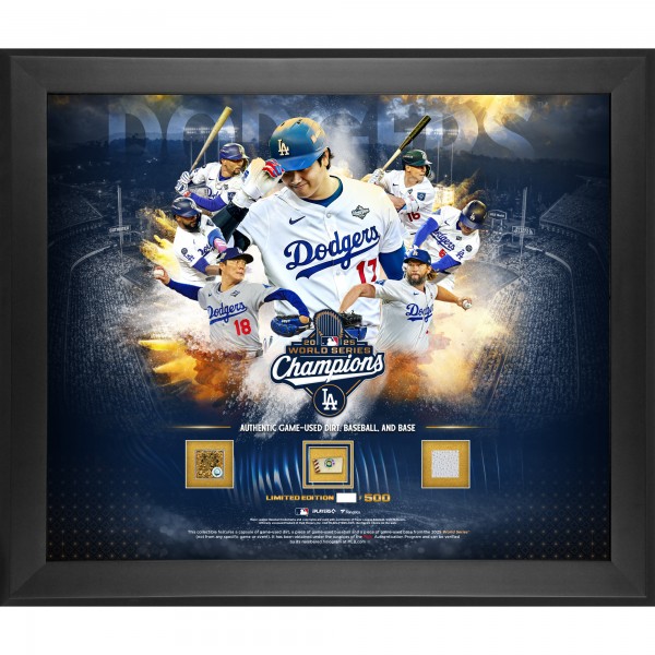 Los Angeles Dodgers Fanatics Authentic 2025 World Series Champions Framed 20 x 24 Collage with Pieces of World Series Game-Used Baseball, Base and Dirt - Limited Edition of 500