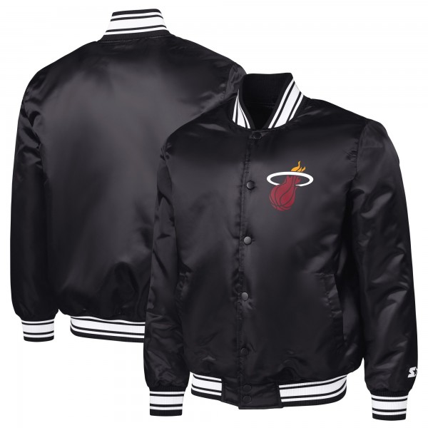 Miami Heat Starter Black Printed Team Logo Satin Varsity Full-Snap Jacket
