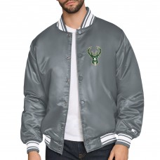 Milwaukee Bucks Starter Gray Printed Team Logo Satin Varsity Full-Snap Jacket