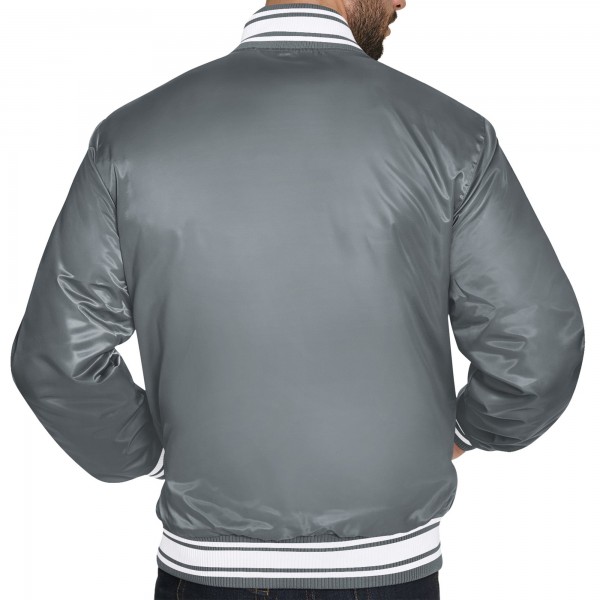 Milwaukee Bucks Starter Gray Printed Team Logo Satin Varsity Full-Snap Jacket