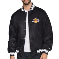 Los Angeles Lakers Starter Black Printed Team Logo Satin Varsity Full-Snap Jacket