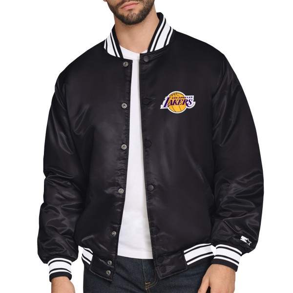 Los Angeles Lakers Starter Black Printed Team Logo Satin Varsity Full-Snap Jacket