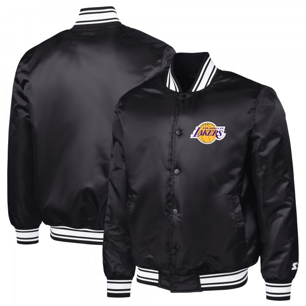 Los Angeles Lakers Starter Black Printed Team Logo Satin Varsity Full-Snap Jacket