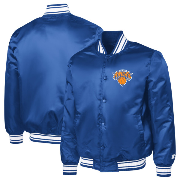 Куртка New York Knicks Starter Blue Printed Team Logo Satin Varsity Full-Snap