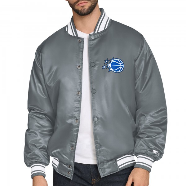 Orlando Magic Starter Silver Printed Team Logo Satin Varsity Full-Snap Jacket