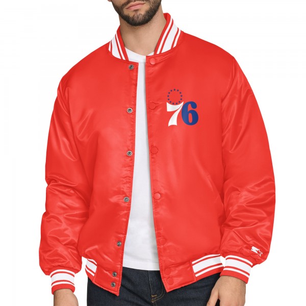 Philadelphia 76ers Starter Red Printed Team Logo Satin Varsity Full-Snap Jacket
