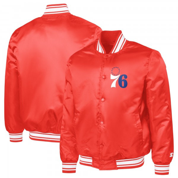 Philadelphia 76ers Starter Red Printed Team Logo Satin Varsity Full-Snap Jacket