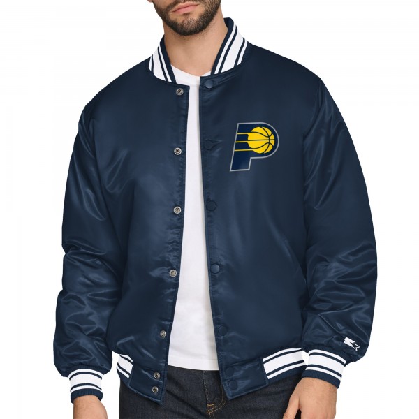 Indiana Pacers Starter Navy Printed Team Logo Satin Varsity Full-Snap Jacket
