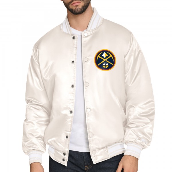 Denver Nuggets Starter Cream Double Team Satin Varsity Full-Snap Jacket