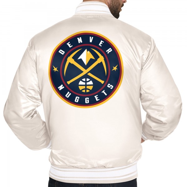 Denver Nuggets Starter Cream Double Team Satin Varsity Full-Snap Jacket