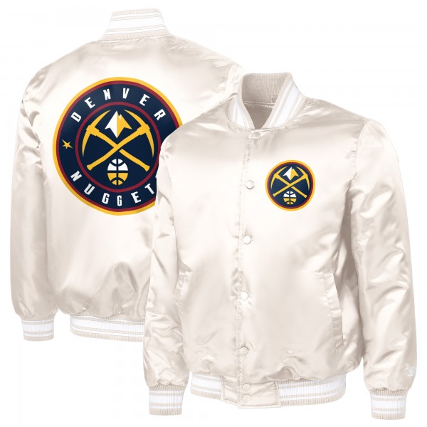 Denver Nuggets Starter Cream Double Team Satin Varsity Full-Snap Jacket