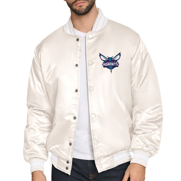 Рубашка Charlotte Hornets Starter Cream Double Team Satin Varsity Jacket