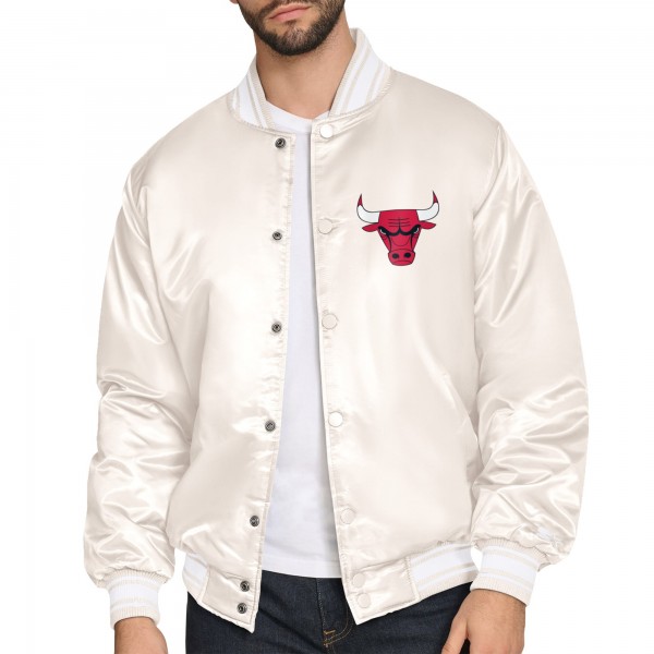 Chicago Bulls Starter Cream Double Team Satin Varsity Full-Snap Jacket