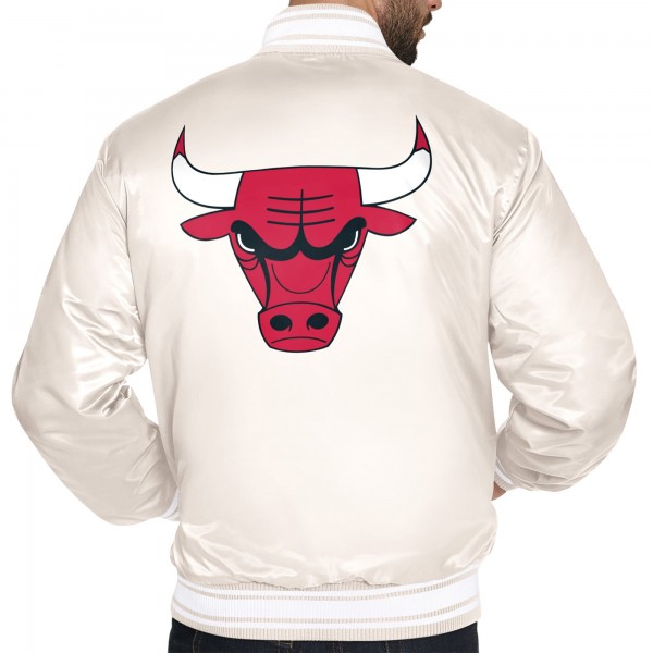 Chicago Bulls Starter Cream Double Team Satin Varsity Full-Snap Jacket
