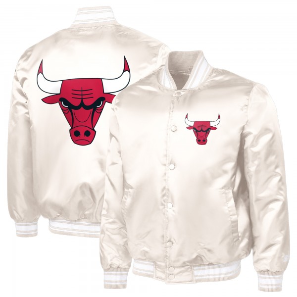 Chicago Bulls Starter Cream Double Team Satin Varsity Full-Snap Jacket