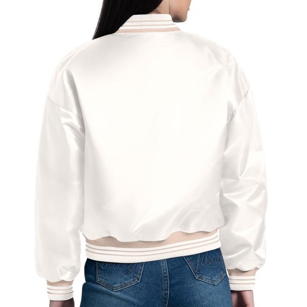Женская рубашка Charlotte Hornets Starter Cream Printed Logo Cropped Satin Varsity Jacket