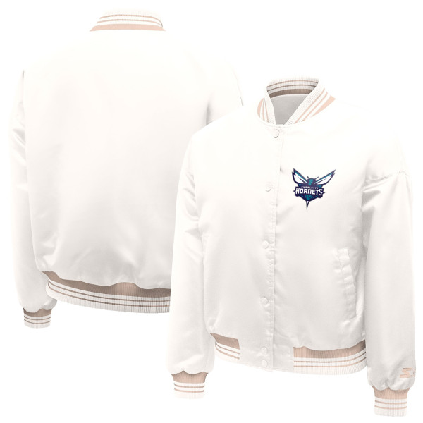 Женская рубашка Charlotte Hornets Starter Cream Printed Logo Cropped Satin Varsity Jacket