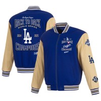 Los Angeles Dodgers JH Design Royal/Tan Back-To-Back World Series Champions Twill Full-Zip Jacket