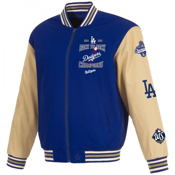 Los Angeles Dodgers JH Design Royal/Tan Back-To-Back World Series Champions Twill Full-Zip Jacket
