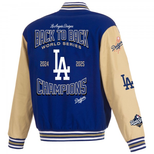 Los Angeles Dodgers JH Design Royal/Tan Back-To-Back World Series Champions Twill Full-Zip Jacket