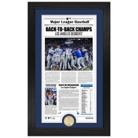 Los Angeles Dodgers Highland Mint Back-to-Back World Series Champions 12 x 20 Front Page News Cover Bronze Coin Photo Mint
