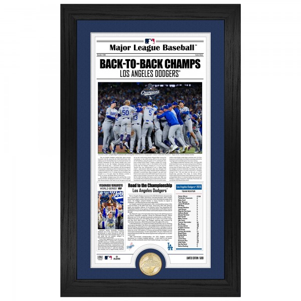 Los Angeles Dodgers Highland Mint Back-to-Back World Series Champions 12 x 20 Front Page News Cover Bronze Coin Photo Mint