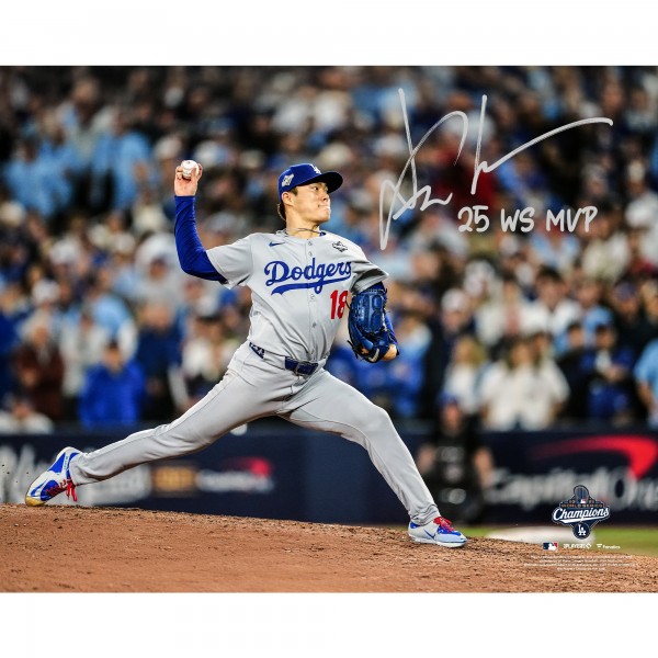 Yoshinobu Yamamoto Los Angeles Dodgers Autographed Fanatics Authentic 2025 World Series Champions 16 x 20 Photograph with 25 WS MVP Inscription