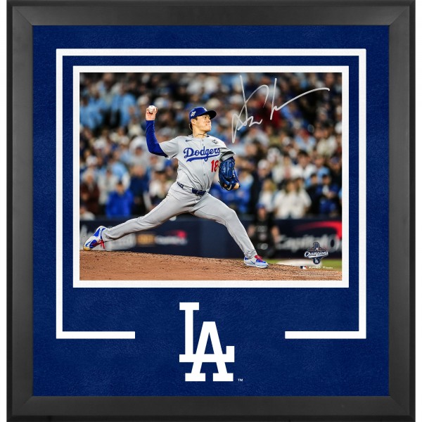 Yoshinobu Yamamoto Los Angeles Dodgers Autographed Fanatics Authentic 2025 World Series Champions Deluxe Framed 16 x 20 Photograph