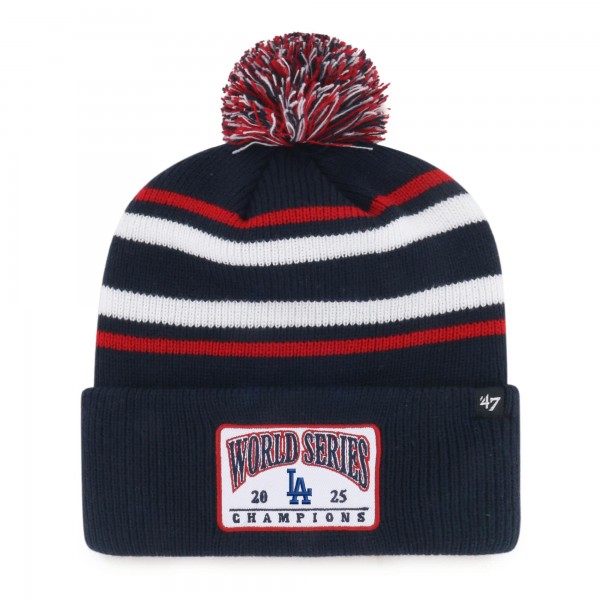 Los Angeles Dodgers 47 Navy 2025 World Series Champions Pom Knit Hat