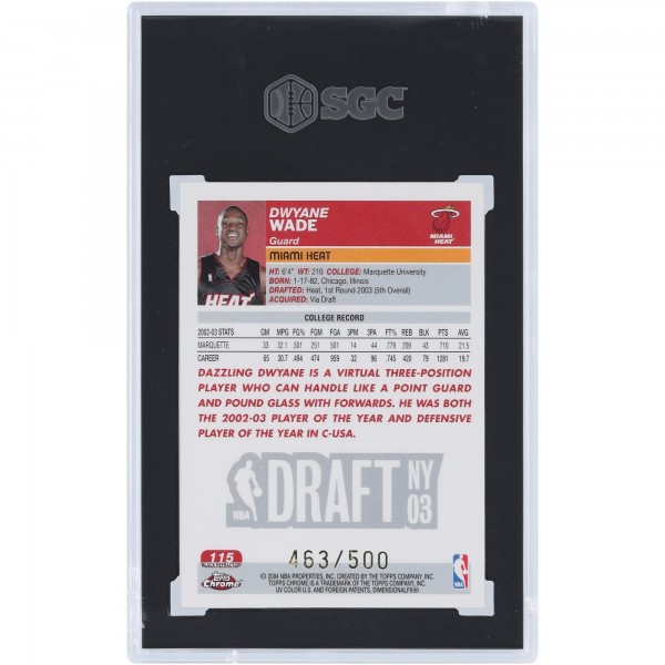 Dwyane Wade Miami Heat 2003-04 Topps Chrome Black Refractor #115 #463/500 SGC Authenticated 8 Rookie Card