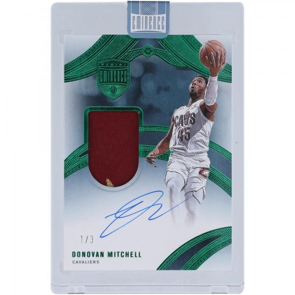 Donovan Mitchell Cleveland Cavaliers Autographed 2024-25 Panini Eminence Emerald Patch Dual-Color Relic #EPA-MIT #1/3 Card