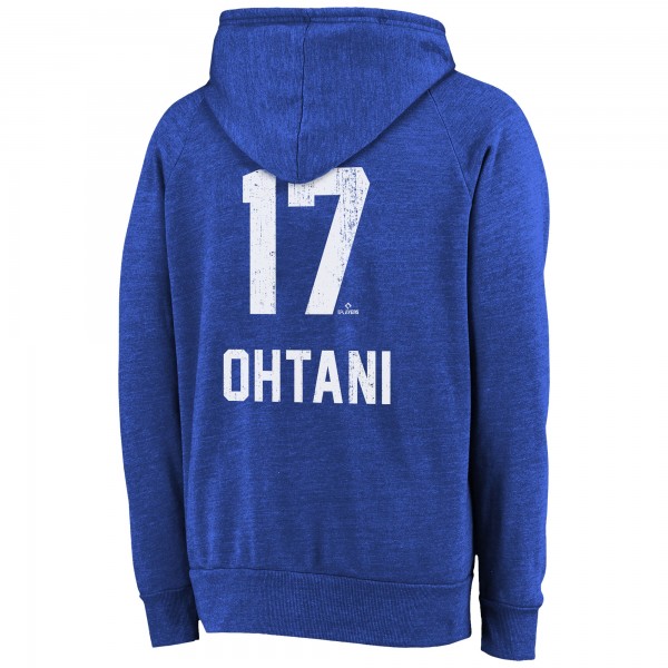 Los Angeles Dodgers Shohei Ohtani Majestic Threads Royal 2025 World Series Champions Name & Number Tri-Blend Hoodie
