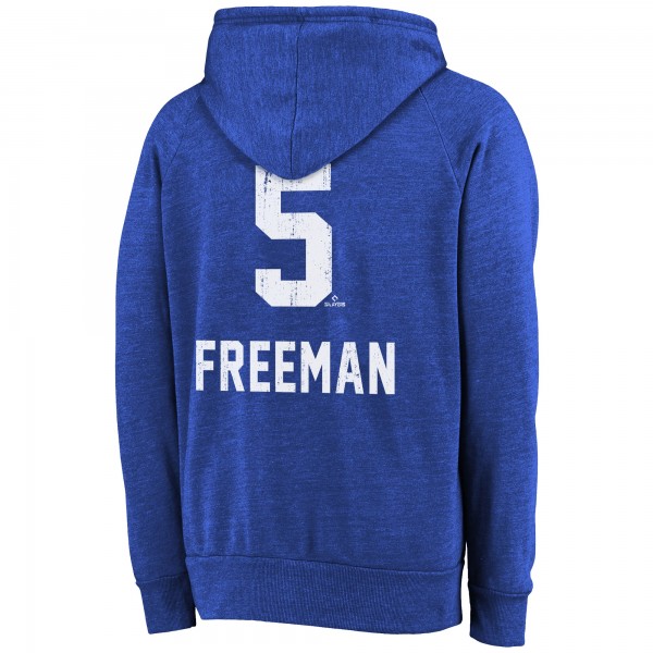 Los Angeles Dodgers Freddie Freeman Majestic Threads Royal 2025 World Series Champions Name & Number Tri-Blend Hoodie