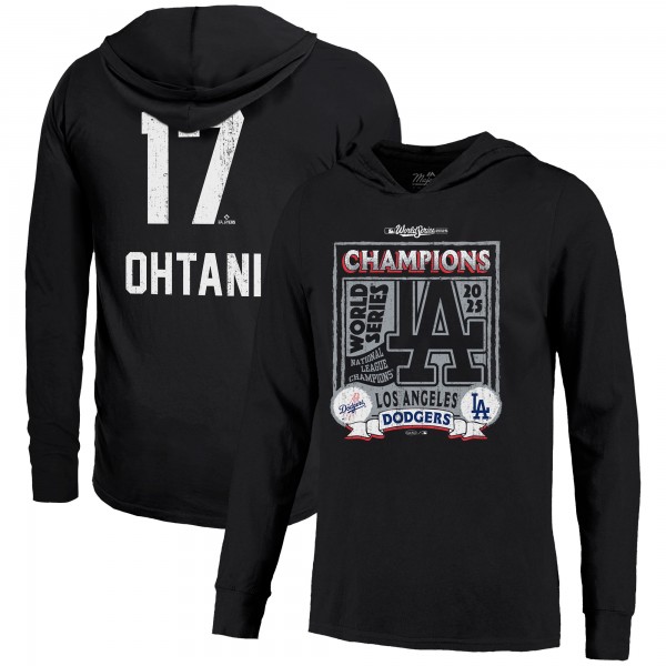Los Angeles Dodgers Shohei Ohtani Majestic Threads Black 2025 World Series Champions Name & Number Lightweight Hoodie