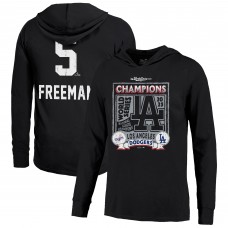 Los Angeles Dodgers Freddie Freeman Majestic Threads Black 2025 World Series Champions Name & Number Lightweight Hoodie