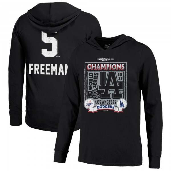 Los Angeles Dodgers Freddie Freeman Majestic Threads Black 2025 World Series Champions Name & Number Lightweight Hoodie