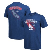 Los Angeles Dodgers Majestic Threads Royal 2025 World Series Champions Tri-Blend Roster T-Shirt