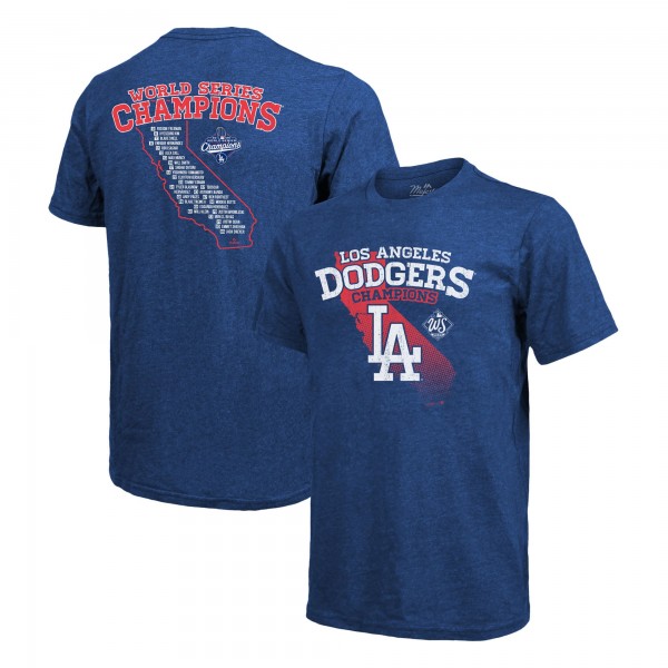 Los Angeles Dodgers Majestic Threads Royal 2025 World Series Champions Tri-Blend Roster T-Shirt