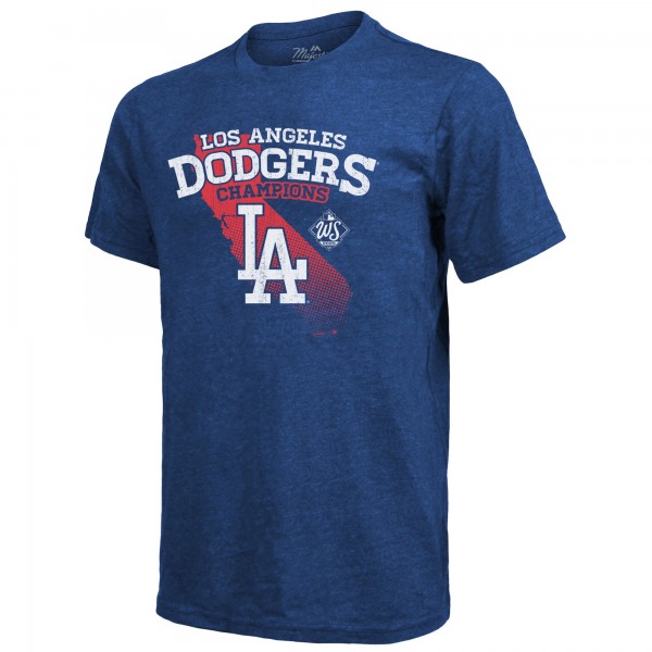 Los Angeles Dodgers Majestic Threads Royal 2025 World Series Champions Tri-Blend Roster T-Shirt