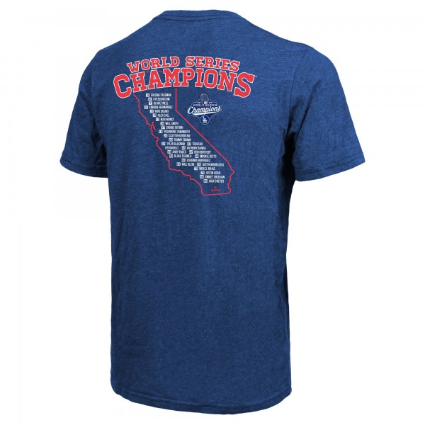 Los Angeles Dodgers Majestic Threads Royal 2025 World Series Champions Tri-Blend Roster T-Shirt