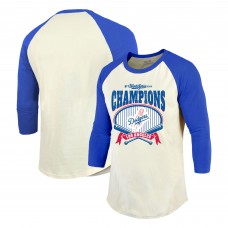 Los Angeles Dodgers Majestic Threads Cream/Royal 2025 World Series Champions Raglan Softhand 3/4-Sleeve T-Shirt