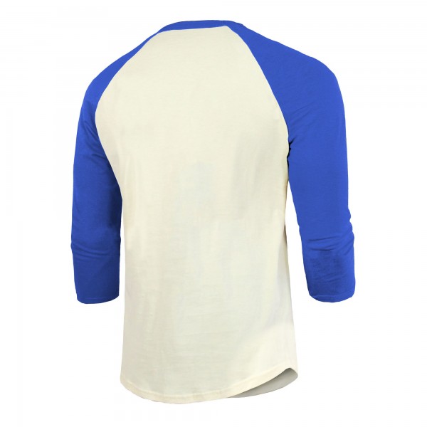 Los Angeles Dodgers Majestic Threads Cream/Royal 2025 World Series Champions Raglan Softhand 3/4-Sleeve T-Shirt