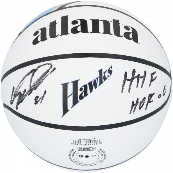 Dominique Wilkins Atlanta Hawks Autographed Fanatics Authentic Wilson City Edition 2024-25 Collector Basketball with HHF & HOF 06 Inscriptions
