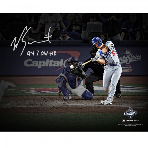 Will Smith Los Angeles Dodgers Autographed Fanatics Authentic 2025 MLB World Series Champions 16 x 20 Photograph with GM 7 GW HR Inscription