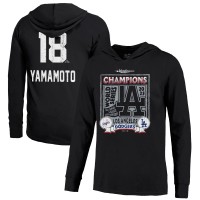 Los Angeles Dodgers Yoshinobu Yamamoto Majestic Threads Black 2025 World Series Champions Lightweight Hoodie