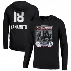 Los Angeles Dodgers Yoshinobu Yamamoto Majestic Threads Black 2025 World Series Champions Lightweight Hoodie