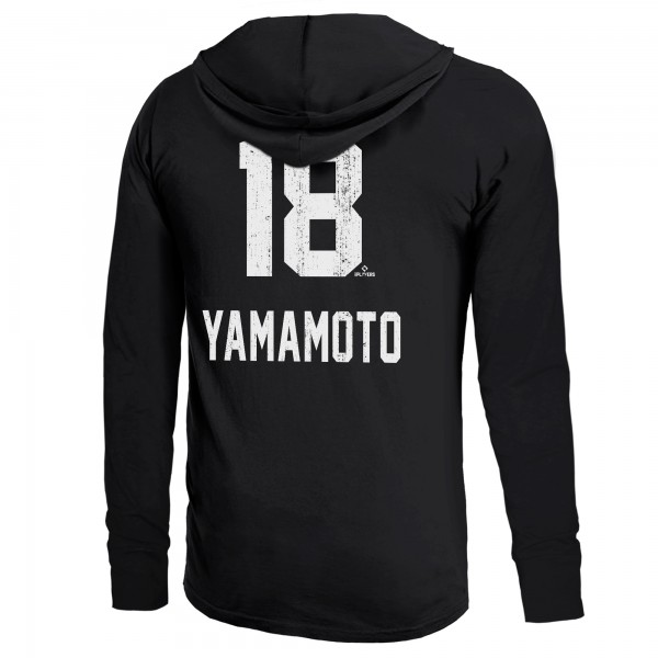 Los Angeles Dodgers Yoshinobu Yamamoto Majestic Threads Black 2025 World Series Champions Lightweight Hoodie