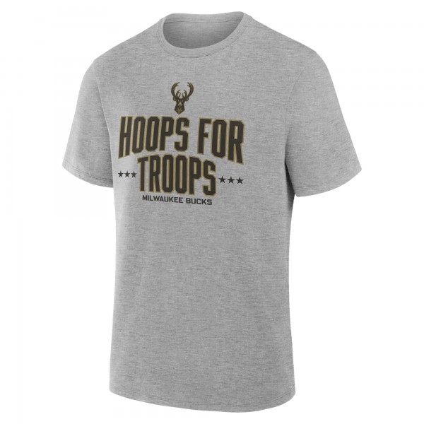 Milwaukee Bucks Gray Hoops For Troops T-Shirt