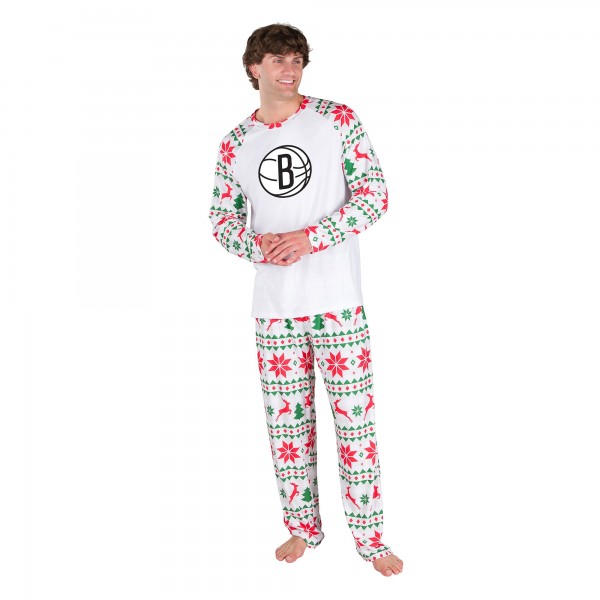 Brooklyn Nets Concepts Sport White Tidings All-Over Print Knit Long Sleeve Top & Pants Set