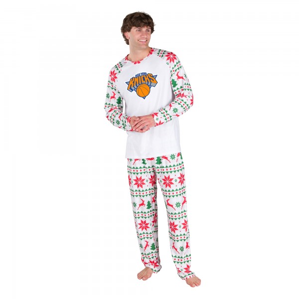 New York Knicks Concepts Sport White Tidings All-Over Print Knit Long Sleeve Top & Pants Set